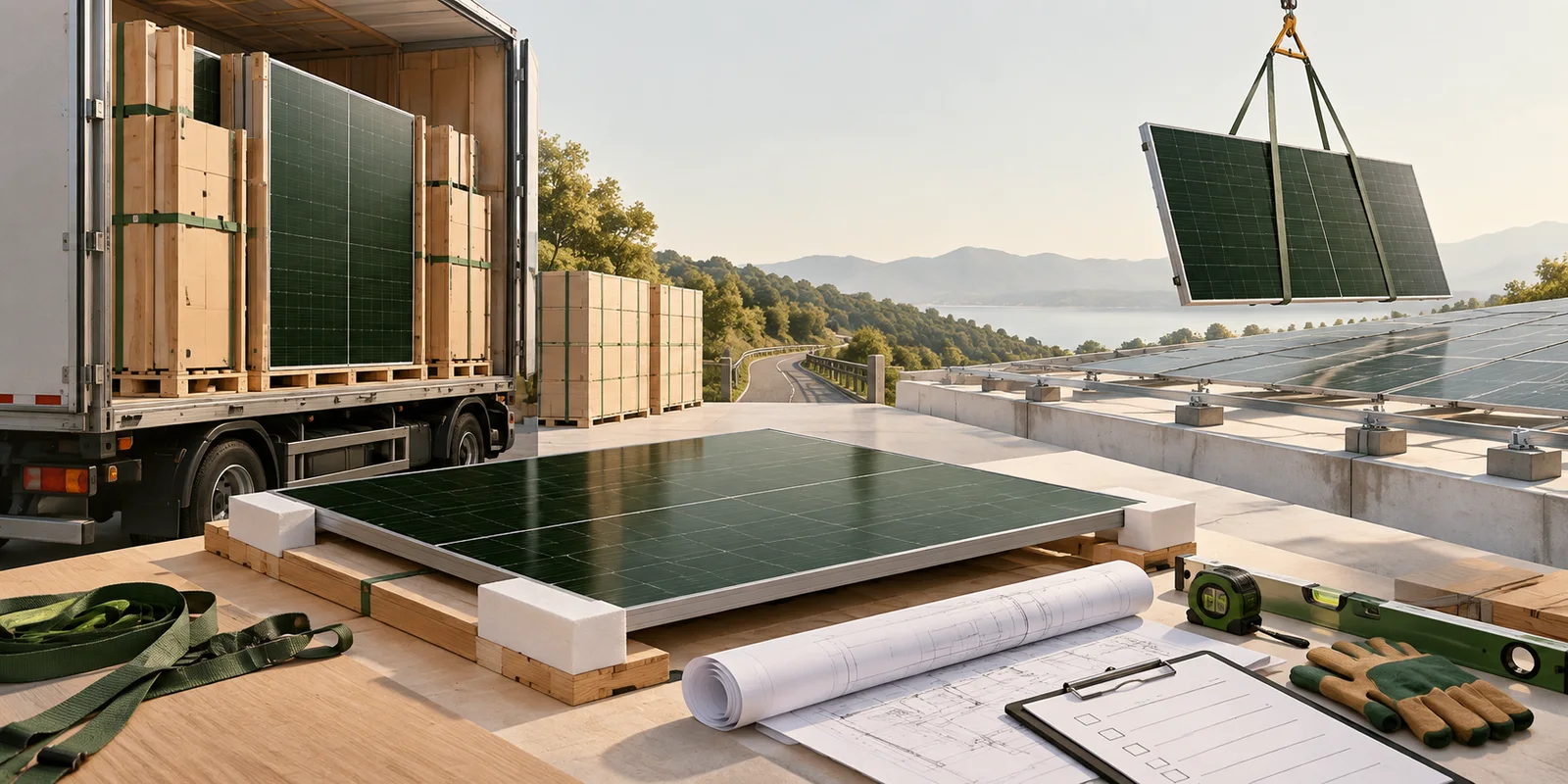 Concept illustration for What should be checked before transporting and installing large-format PV modules?