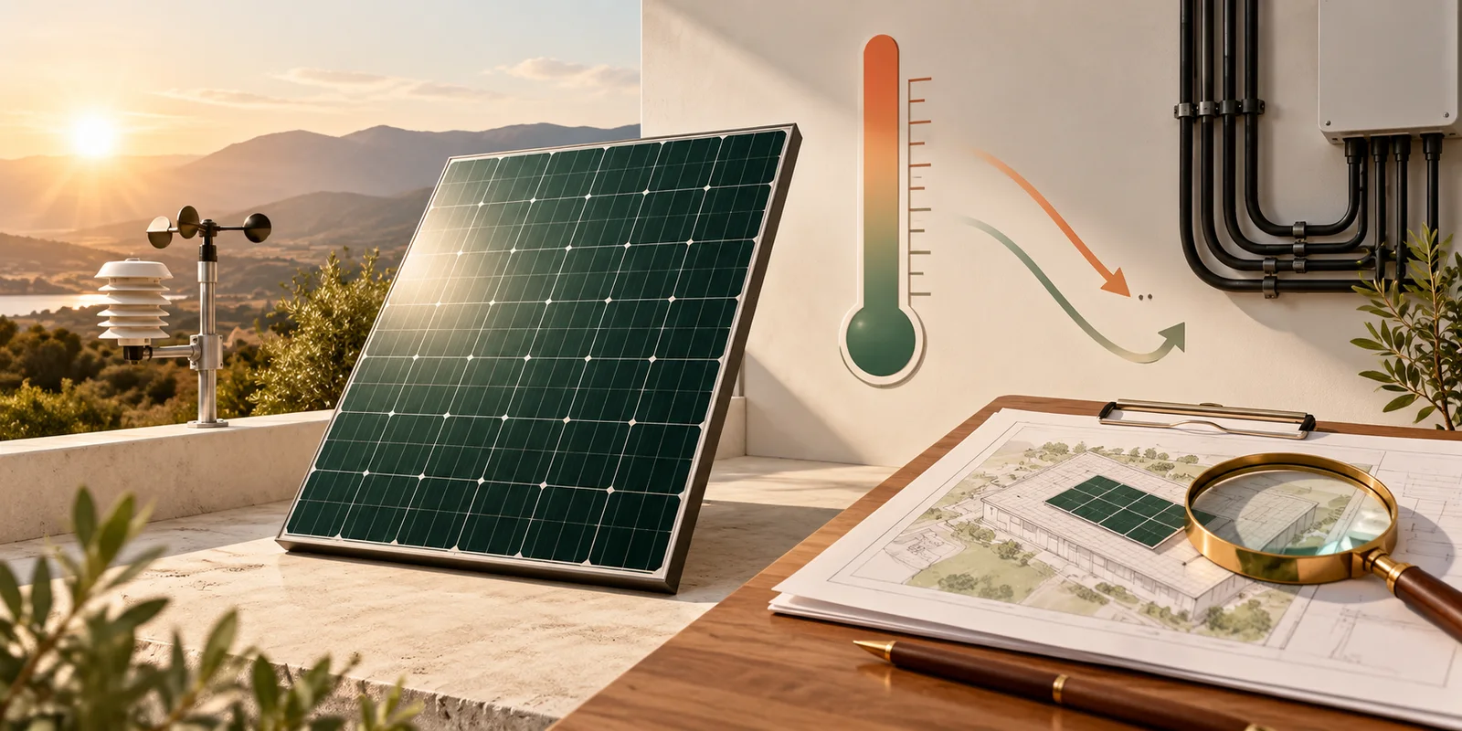 Concept illustration for Why do temperature coefficients matter in PV module and string review?